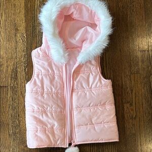Pink Hooded Vest with Faux Fur Trim